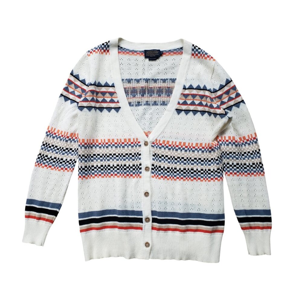 Pendleton Linen Cotton Multicolor Striped Cardigan Sweater Women's Small